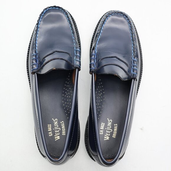 GH Bass Weejuns Larson Men's Size 9.5 D Penny Loafer Navy Leather Slip On - Picture 7 of 10